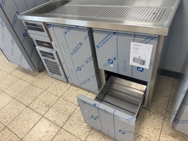 Chromonorm Getränketheke | 1 Becken links | 1 Tür | 2 Schubladen | Neuware