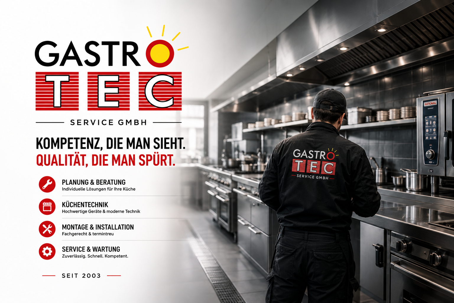 Gastro-Tec Service GmbH – Kompetenz, die man sieht. Qualität, die man spürt. Planung und Beratung, Küchentechnik, Montage und Installation sowie Service und Wartung. Seit 2003.